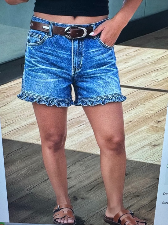 Flamingals Pants - Flamingals Wash Ruffle Hem Mid Rise Denim Shorts Without Belt Large NWT
